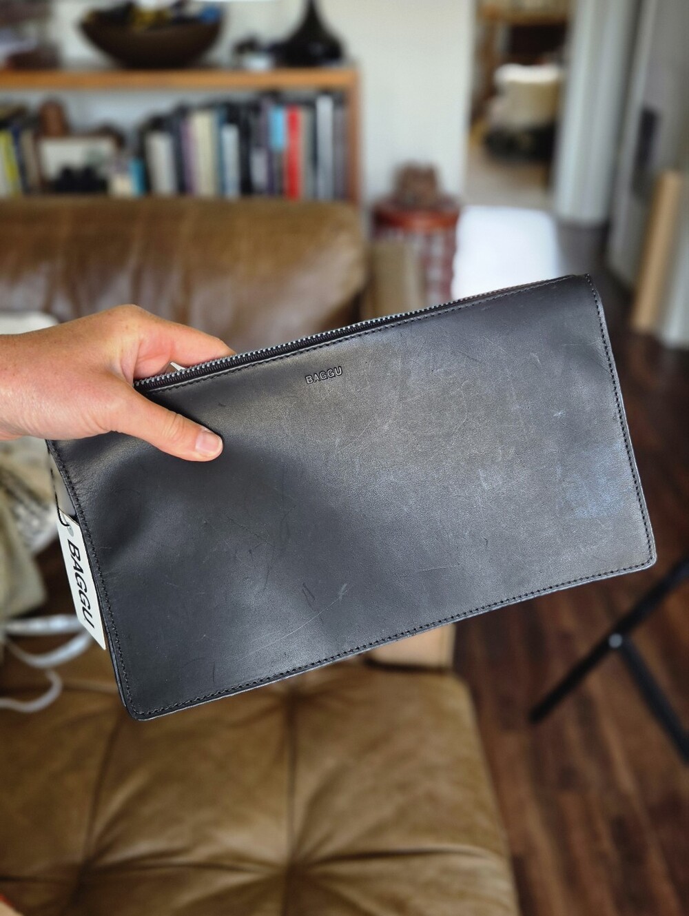 BAGGU Black Leather Fold Clutch DISCONTINUED STYLE
